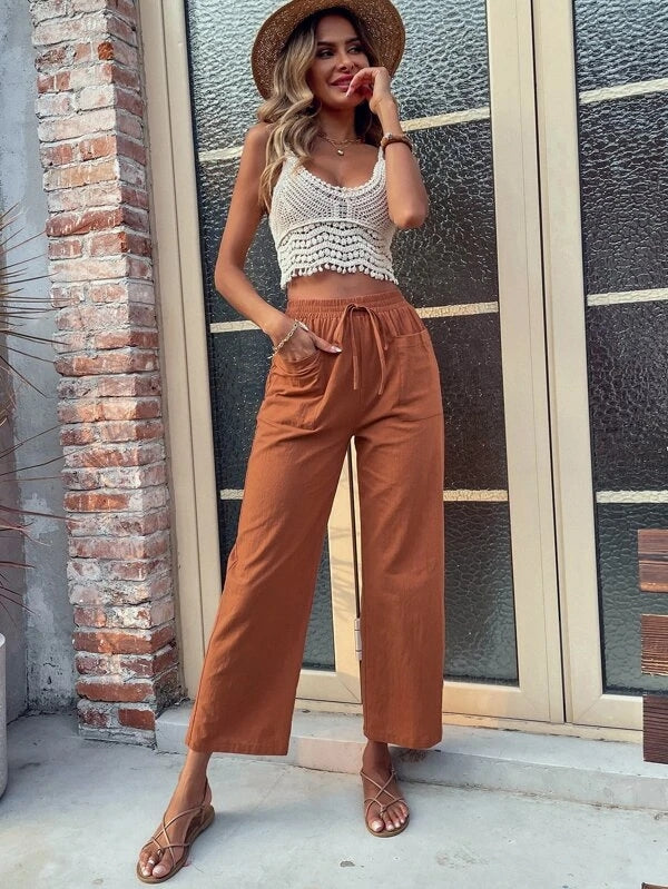 Women Summer Vacation Sleeveless Crochet Fringe Solid Crop Top Crochet hook Bella Mia